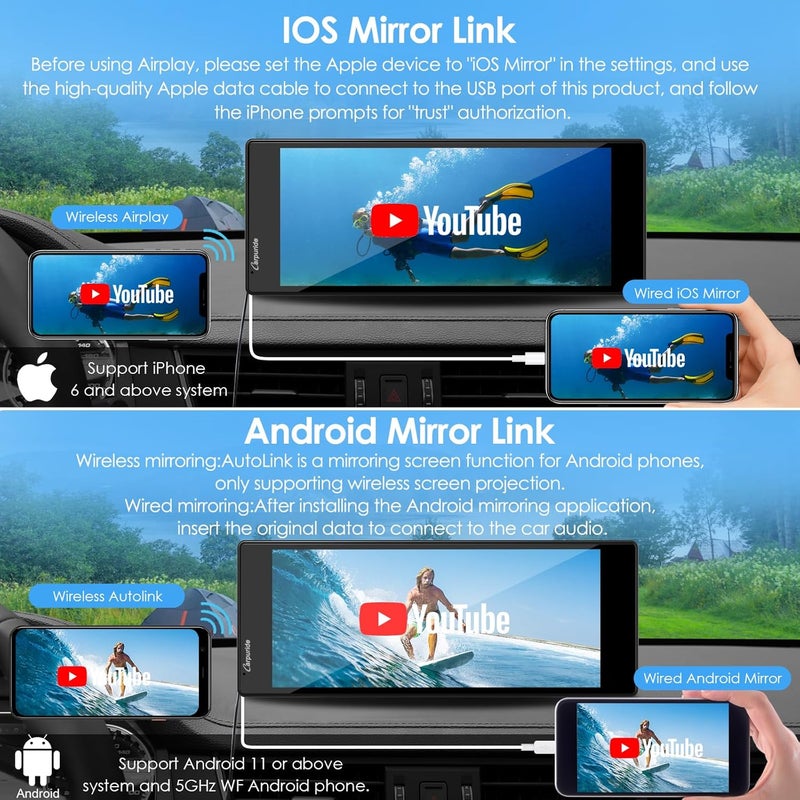 Carpuride 10.26 Inch Wireless/Wired Apple CarPlay, Android Auto and Mirror Link - 1600 * 600 IPS Touch Screen Portable Car Stereo, Bluetooth Audio, Siri, Navigation Car Screen for All Vehicles - Image 3